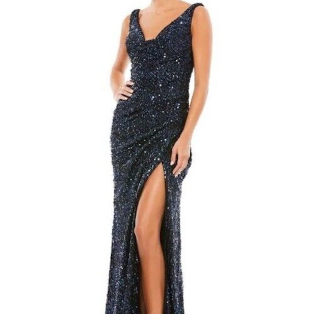Ieena Mac Duggal Midnight Blue Black Sequin Sleeveless Gown